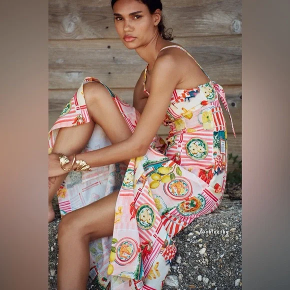 Zara PATCHWORK PRINT LINEN MIDI DRESS - Picture 3 of 9